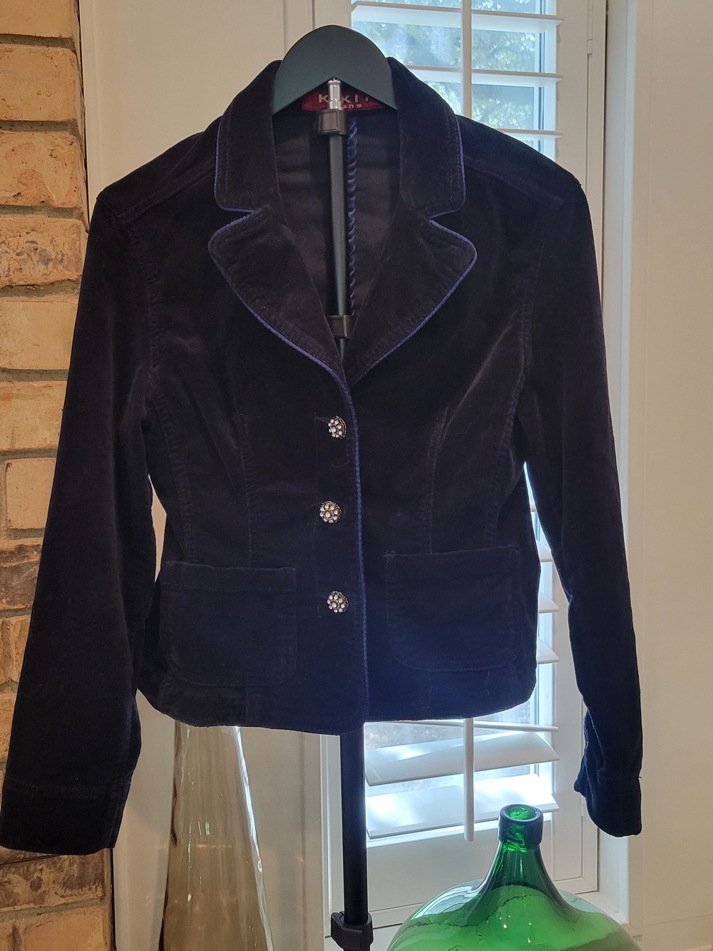 Vintage Kikit Velvet Notch-Lapel Blazer Jacket in Navy
